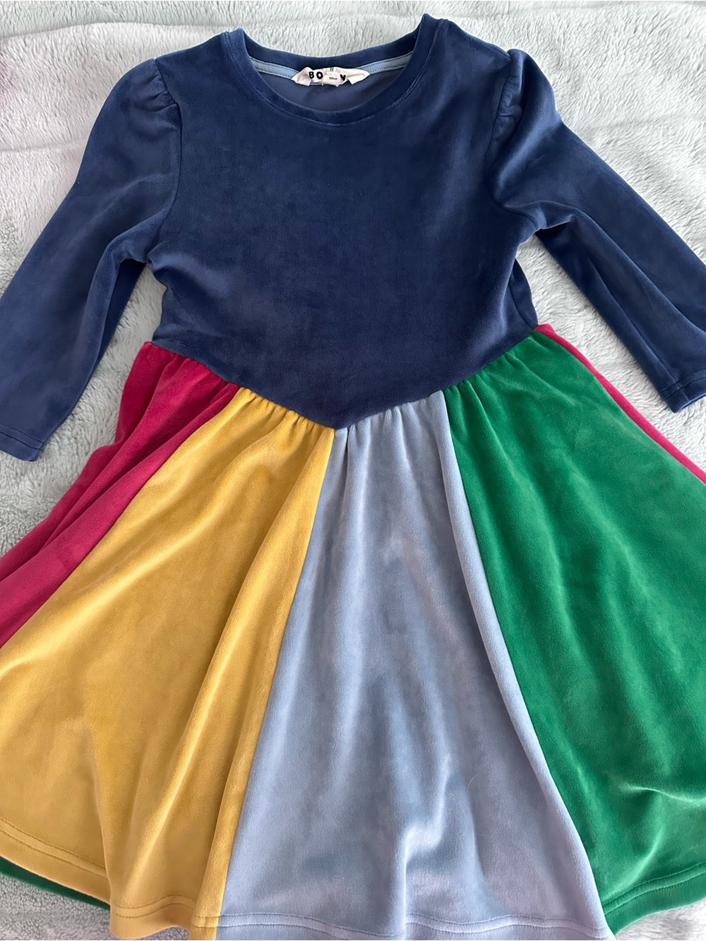 Mini Boden Navy Top Multi-Color Panel Velvet Dress